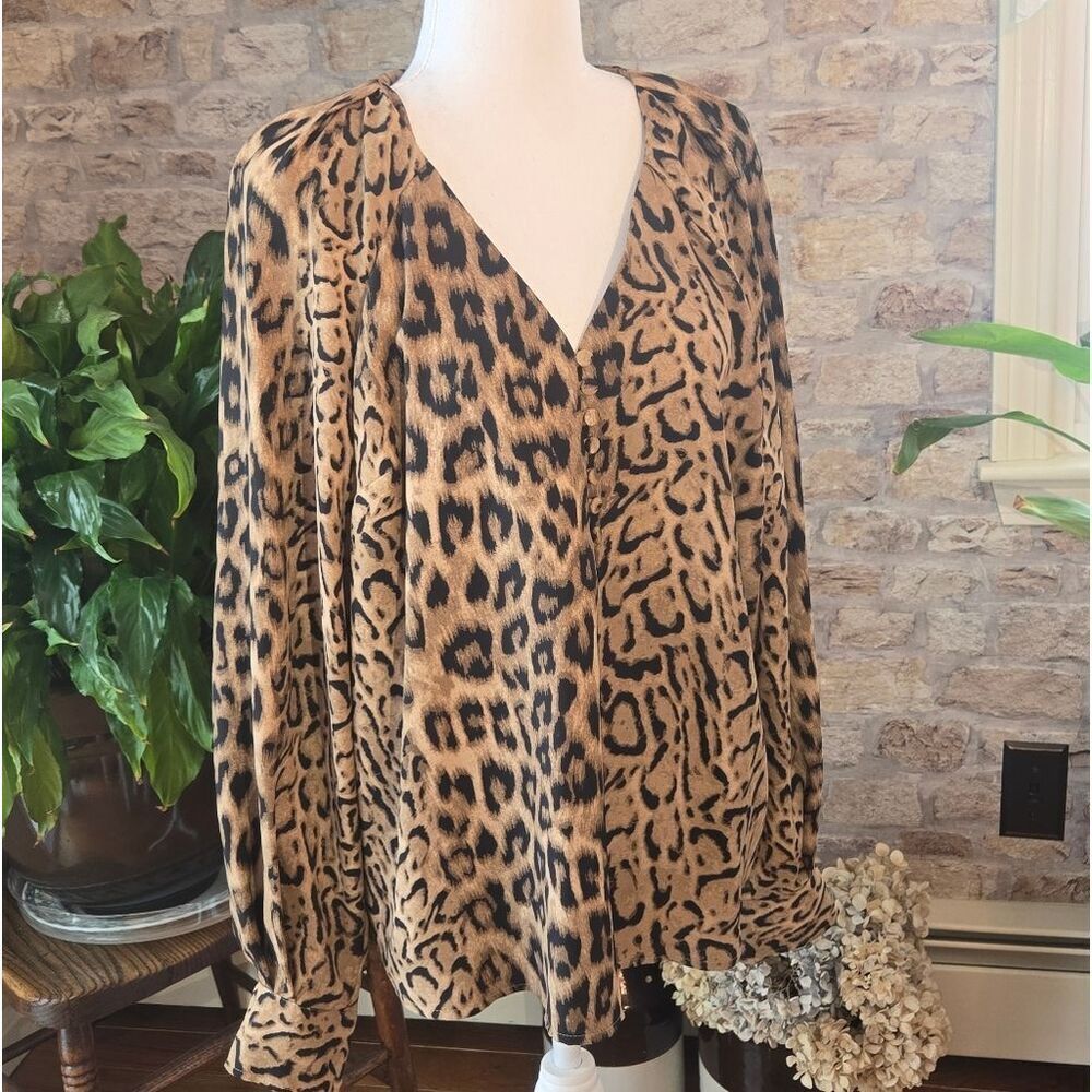 Express Black and Tan Animal Print Blouse Size L